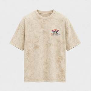 เสื้อยืดคอกลมแขนสั้นทรงโอเวอร์ไซส์ผ้าฝ้ายฟอกสีสไตล์วินเทจสีกรมท่า ยี่ห้อ AVENTRA สำหรับผู้ชาย ดีไซน์โลโก้ด้านหน้า สีพื้นลำลอง - Product Image 3