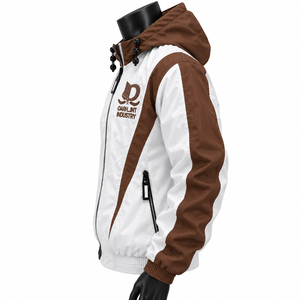 Veste coupe-vent à capuche pour homme OARHLINT INDUSTRY, couleur blanc et marron, fermeture éclair sur le devant, coupe-vent décontracté pour l'hiver - Product Image 3