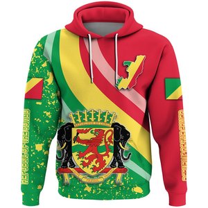 Sweat-shirt à capuche pour homme avec imprimé du drapeau de la République du Congo, manches longues, coupe décontractée, style régulier - Product Image 1