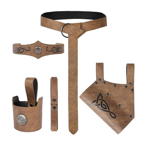 Cinturón Vikingo de Cuero Vacuno Genuino, Accesorios Renacentistas, Cinturón Medieval Vintage con Bolsa y Cinturón Vikingo de Cuero PU - Product Image 1