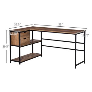 A forma di L marrone scrivania a casa ufficio con ripiano di stoccaggio e cassetto industriale angolo PC tavolo da studio Computer Workstation - Product Image 3
