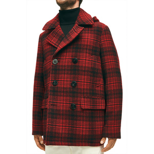 Manteau long d'hiver en laine à carreaux rouges pour homme, double boutonnage, sur mesure, vêtement d'extérieur formel pour affaires - Product Image 1