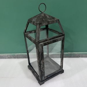 Artisan Design L549 <b>Black</b> Iron Glass Candle <b>Lantern</b> 7X7X16.5" for Wedding Christmas Easter Ramadan Parties and Home Decor - Product Image 6