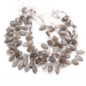 Cuentas de piedra lunar gris natural facetadas en forma de marquesa de 7x12-8x13 mm, cuentas de piedras preciosas sueltas talladas a mano para la fabricación de joyería al por mayor. - Product Image 1