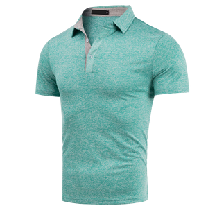Polo en coton piqué vert à manches courtes pour homme, boutonné, coupe classique, tricoté, couleur unie, décontracté - Product Image 3