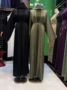 High Quality Modest Dubai Beaded Sequined <b>Long</b> Sleeve Abaya Muslim Traditional Handmade Wedding Women Breathable V Neck - Product Image 6
