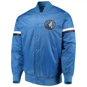 Veste universitaire personnalisée en satin bleu roi pour homme, avec logo de mascotte d'équipe, veste bomber, uniforme de baseball en gros - Product Image 1