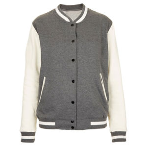 Chaqueta Unisex de Invierno Acolchada Cortavientos Estilo Universitario Personalizada Bicolor con Capucha, Cremallera Frontal, Puños y Cuello Acanalados a Rayas de Lona - Product Image 3