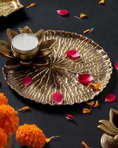 Handcrafted Aluminum Lotus <b>Candle</b> Holder Leaf Base Modern Design Decorative Tray Metal Handicraft Tabletop Vase Function - Product Image 3
