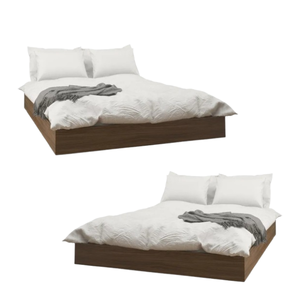 Cadre de lit plateforme en bois massif, style minimaliste moderne, avec literie blanche et couverture grise. - Product Image 3