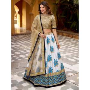 Multi-Color Embroidered Silk Lehenga Choli for Sangeet <b>Wedding</b> Wear - Product Image 1