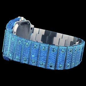 Hot Selling <b>Blue</b> Color Cubic Zirconia Diamond Square Case With Roman Numerals Dial Trendy Quartz Movement Hip Hop <b>Man's</b> <b>Watch</b> - Product Image 6