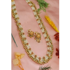 Conjunto de Collar Largo y Pendientes de Moissanita y Kundan, Chapado en Oro, Estilo Clásico y Elegante, Joyería para Mujer, Ideal para Compromiso y Boda - Product Image 1