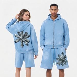 Unisex Straight Short Sweatsuit Manufacture <b>Oversized</b> Tracksuit Sweat Pants and Hoodie Set <b>Jogger</b> With Open Bottom Pants - Product Image 2