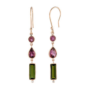 Boucles d'oreilles pendantes en or massif 14 carats avec diamants naturels et tourmaline pour femme, parfaites pour un mariage, une fête ou un anniversaire - Product Image 2