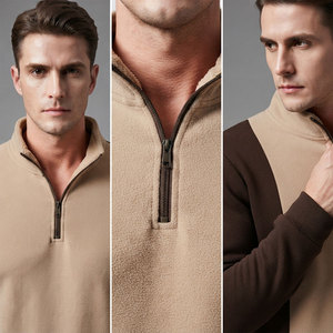 Sweat-shirt décontracté pour homme à col zippé, en molleton de coton de qualité supérieure, manches longues, bords côtelés, coupe moderne et décontractée - Product Image 6