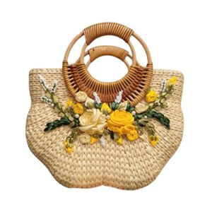 Bolso de mano de mimbre tejido a mano para mujer, bolsa de compras ecológica natural con elegantes asas de cuero y logotipo personalizado - Product Image 1