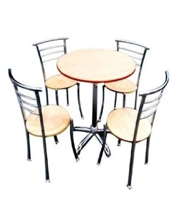 Conjunto de Mesa Redonda de Cafetería para Cuatro Personas con Patas Cromadas y Sillas de Polipropileno Mixto para Comedor Moderno, Cafetería - Product Image 1