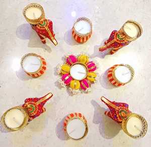 AARNA COLLECTION Handmade Rangoli Nordic PillarTealight Holder Artificial Flowers Eco-Friendly Metal Decor Rajasthan Floor Mount - Product Image 2