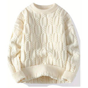 Wholesale Knitted Cable Sweater Solid Color Winter Pullover Regular Sleeve Acrylic Material Men <b>Sweatshirt</b> Distressed <b>Retro</b> Fit - Product Image 1