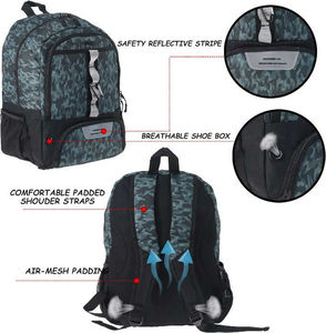 Camo Sports Bag with Ball Carrier High Capacity Basketball <b>Backpack</b> Featuring Reflective Strips and Mesh Pockets - Product Image 2
