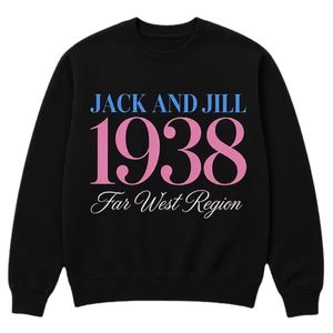 แจ็คแอนด์จิล 1938 ฟาร์เวสต์รีเจียน แบล็ค ครูว์เนคเสื้อสเวตเชิ้ตพิมพ์ลายกราฟิกแขนยาวผ้าฟลีซสำหรับกิจกรรมครอบครัว - Product Image 1