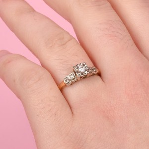 Bague de fiançailles florale en or 14 carats bicolore style vintage antique avec diamants d'illusion pour femme, diamant de laboratoire, cadeau d'anniversaire - Product Image 4