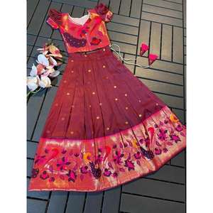 DISEÑADOR PAITHANI SEDA MEENA ZARI TEJER TRABAJO NIÑO LEHENGA CHOLI MAROON - Product Image 1