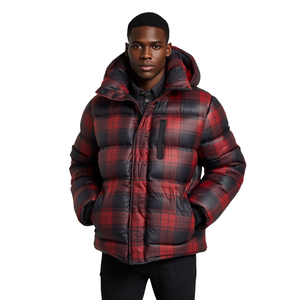 Veste matelassée classique à carreaux pour homme - Manteau chaud avec capuche amovible - Product Image 3