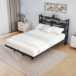 HUY GIA Modern Metal Modular and <b>Queen</b> Twin XL King Twin <b>Bed</b> Frame <b>with</b> <b>Storage</b> Shelf for Bedroom - Product Image 3