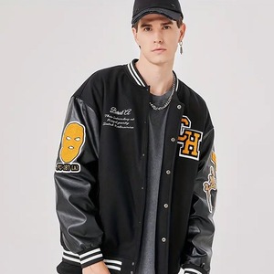 Fabricants de vêtements sur mesure, veste de baseball en cuir de vache personnalisée avec broderie sur le devant, style streetwear pour hommes - Product Image 5