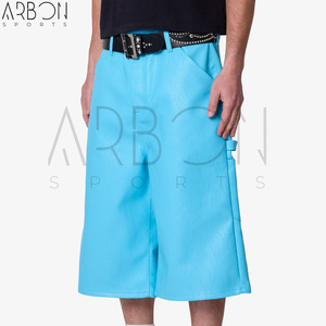 Pantalones Cortos de Cuero Azul Cielo de Moda 2026, de Primera Calidad, con Logotipo Propio, Estilo Urbano con Bolsillos - Product Image 2