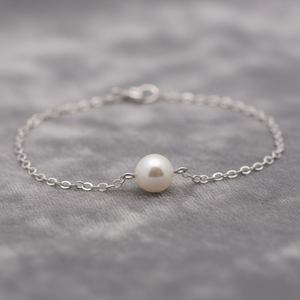 Real Pearl Bracelet 925 Sterling Silver 14K Gold Plated Single Freshwater Pearl Dainty Bridesmaid Layering Jewelry - Product Image 4