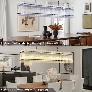 Lámpara de Techo Moderna de Cristal Rectangular con 10 Luces, Araña de Cristal Negra Contemporánea para Comedor y Sala de Estar - Product Image 4