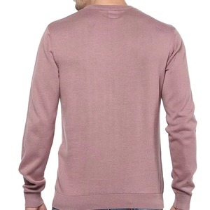 Men's Gray Crew Neck Sweatshirt Regular Fit Solid Color Knitted Pullover Autumn Casual Wear - Product Image 4
