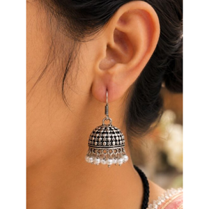Pendientes Jhumka Oxidados de OM Fashion Studio, con Cuentas, de Aleación de Zinc, Joyería Étnica Vintage de Gujarat para Uso Festivo - Product Image 1