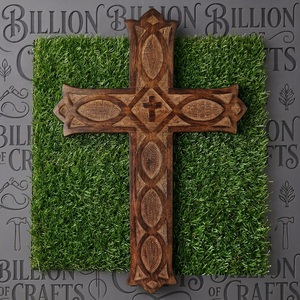 Croix en bois artisanale, décoration religieuse, design traditionnel, motif floral, accent mural suspendu, fabriquée en bois - Product Image 5