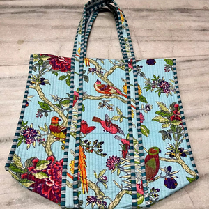 Wholesale New Design ART Block Print 100% Cotton Quilted Eco-friendly Durable Reusable Tote <b>Bag</b> with <b>Long</b> Shoulder Handle - Product Image 1