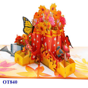 Carte pop-up 3D faite à la main en forme de bottes d'automne, motif floral personnalisé, en papier, pour Thanksgiving, la Saint-Valentin, les anniversaires, Viet-craft Hanoi - Product Image 2