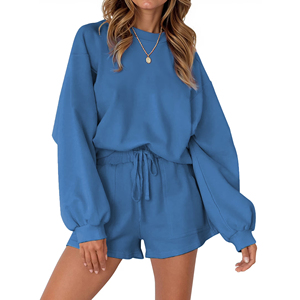 Conjunto de Ropa Deportiva para Mujer, Pantalones Cortos y Sudadera de Manga Larga, Estilo Casual Holgado, Dos Piezas, Color Sólido - Product Image 4