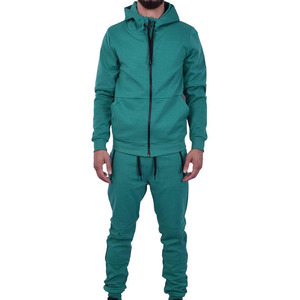 Ensemble de survêtement élégant et personnalisé en molleton 100 % coton respirant pour homme, avec sweat à capuche zippé et pantalon de jogging, ensemble sport deux pièces uni et vierge - Product Image 1