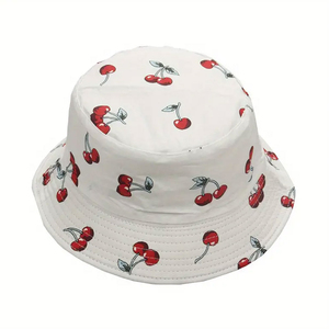 Chapeau seau imprimé cerise blanche unisexe, décontracté, printemps-été, en coton respirant, pour adulte, 56-58 cm - Product Image 1