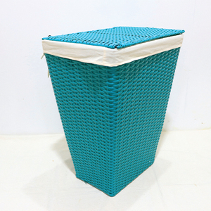 New Design Plastic <b>Wicker</b> Laundry <b>Basket</b> Iron Frame <b>Hamper</b> with Lid & Removable Liner - Product Image 2