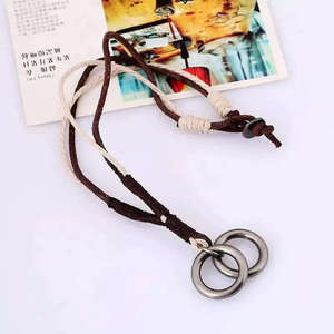 Vintage Alloy Double Ring Pendant <b>Necklace</b> with Pure <b>Leather</b> Cord for <b>Men</b> & Boys - Product Image 6