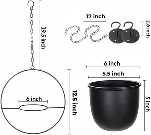 Lot de 2 jardinières suspendues pour plantes d'intérieur, jardinière suspendue noire, support de plante en métal, crochet de plafond - Product Image 2