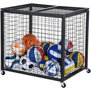 Chariot de rangement à double couvercle pour ballons de sport, en acier, pour intérieur et extérieur, organisateur de cage à basketball, support pour équipement sportif - Product Image 6