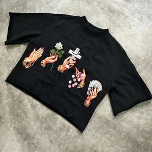 Men Low Price Summer T-Shirt American Vintage Washed Oversized Customizable Rhinestone Hand-Print Light Wash Retro <b>tshirts</b> - Product Image 2