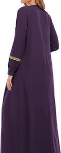 Abaya violette pour femme, manches longues, longueur ras du sol, broderie géométrique, robe modeste, style Moyen-Orient, tenue quotidienne, coupe ample - Product Image 5