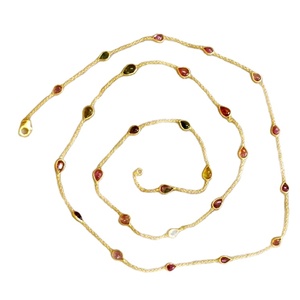 Collier à longue chaîne réglable en argent Sterling 925 plaqué or, Tourmaline multicolore - Product Image 1