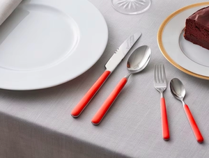 Ensemble de couverts en argent avec manche rouge, élégants ustensiles de cuisine en acier inoxydable, accessoires de salle à manger haut de gamme et vaisselle élégante - Product Image 5